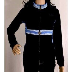 Paco Jeans Athletic Jacket Small Navy Blue Striped Zipper Front Casual Style